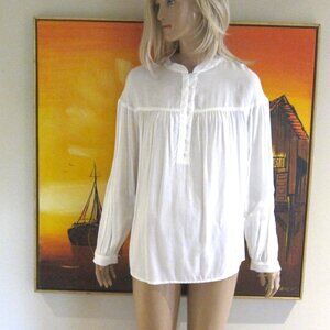IRIS SETLAKWE White Bamboo Rayon Pleated Poet Tunic Blouse TOP FLOWING